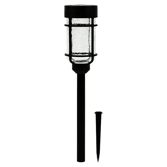 Luxform Solar-Außenwandleuchte Catala - L x B x H: 7,2 x 7,2 x 46 cm, Schwarz, IP44 - Schwarze Solar-Gartenleuchte mit rissiger Glaskugel und Erdspieß für den Außenbereich.