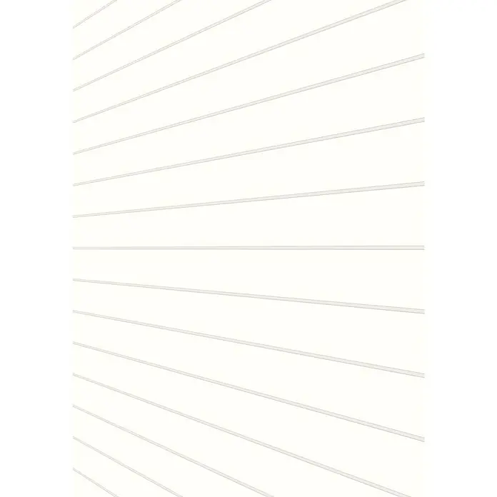 LOGOCLIC Decoration Paneel Weiß Hochglanz - 2.600 x 202 x 10 mm - Das Bild zeigt eine Nahaufnahme von weißen horizontalen Linien, die einen sauberen und minimalistischen Hintergrund erzeugen. Ideal für Webdesign oder Präsentationen.