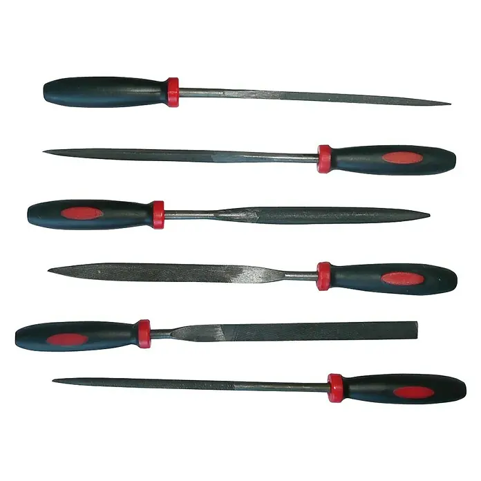 Set de limas - 6 pzs., Material empuñadura: Plástico - Surtido de limas de metal con mangos de plástico, perfectas para trabajos de precisión en metal.