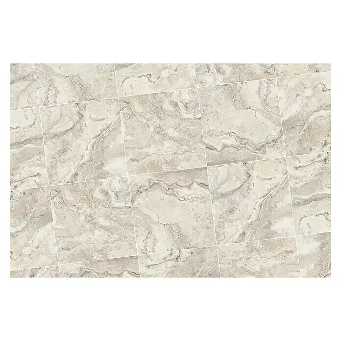 Feinsteinzeugfliese Phantasia - 120 x 120 cm, Beige, Matt - Marmoroptik Fliesen in Hellbeige mit natürlichen Braun- und Grau-Maserungen, als geflieste Oberfläche.