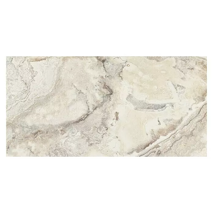 Feinsteinzeugfliese Phantasia - 60 x 120 cm, Beige, Matt - Texturierte beige Steinplatte mit natürlichen braunen und grauen Mustern.