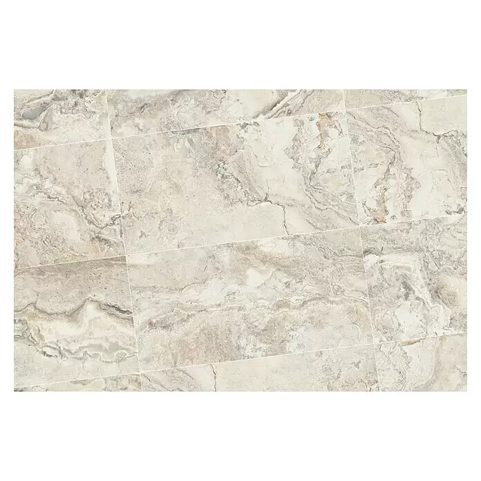 Feinsteinzeugfliese Phantasia - 60 x 120 cm, Beige, Matt - Helle beige Marmorfliesen mit natürlicher Maserung, im Verbund verlegt mit sichtbaren Fugen.