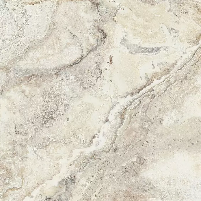 Feinsteinzeugfliese Phantasia - 120 x 120 cm, Beige, Matt - Helle beige Marmorplatte mit braunen und grauen natürlichen Äderungen.