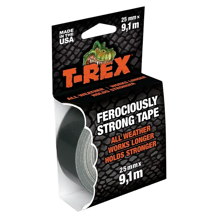 T-Rex Gewebeband - Schwarz, L x B: 9,1 m x 25 mm - Eine Rolle T-Rex Ferociously Strong Tape, ein starkes, wetterfestes Klebeband für verschiedenste Anwendungen.