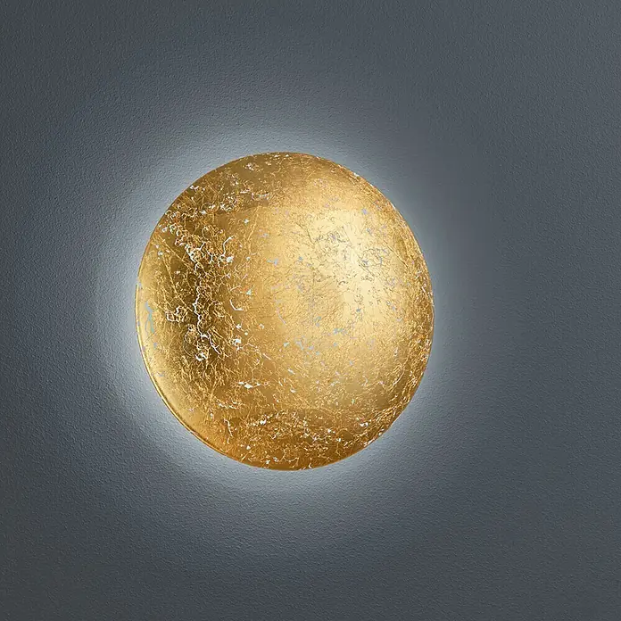 Reality Leuchten LED-Bilderleuchte Chiros - 8 W, Gold, Gold, Warmweiß - Goldene Wandleuchte mit Blattgold-Optik. Diese Leuchte sorgt für warmes, indirektes Licht und ist ein eleganter Blickfang.