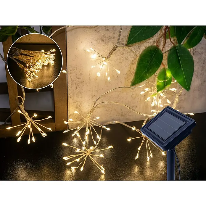 BAUHAUS Solar-Lichterkette Feuerwerk - Länge: 3,4 m, LED - Solar-Lichterkette mit warmweißen LED-Lichtern. Ideal für Garten, Terrasse oder Balkon und sorgt für eine gemütliche Atmosphäre.