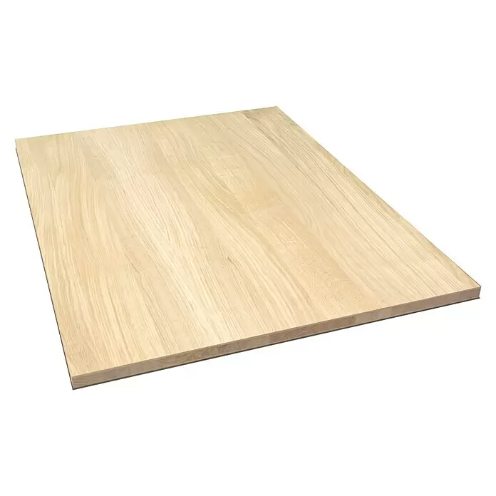 3-Schichtplatte Eiche massiv - Eiche, 900 x 600 x 20 mm - Helle Holzplatte mit deutlicher Maserung, geeignet als Tischplatte oder Regal.