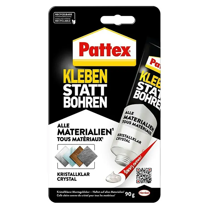 Pattex Kleben statt Bohren Montagekleber Kristallklar - 90 g, Tube, Lösemittelfrei - Pattex Montagekleber "Kleben statt Bohren" für alle Materialien, kristallklar.