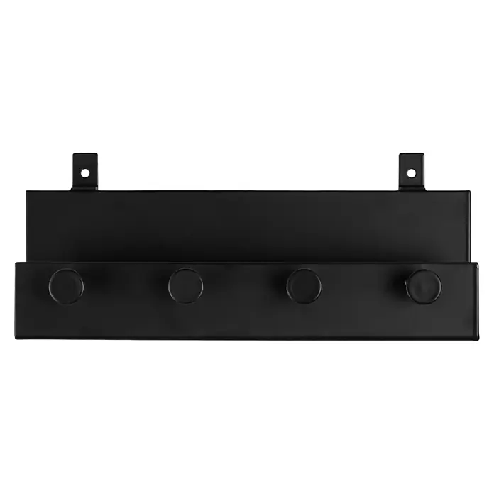 Millex Regal - L x B x H: 5 x 21,5 x 7 cm, Passend für: Akustikpaneele, Montageart: Einhängen - Schwarze Wandgarderobe mit vier Haken für die Aufbewahrung von Jacken und Accessoires, ideal für Flur oder Schlafzimmer.
