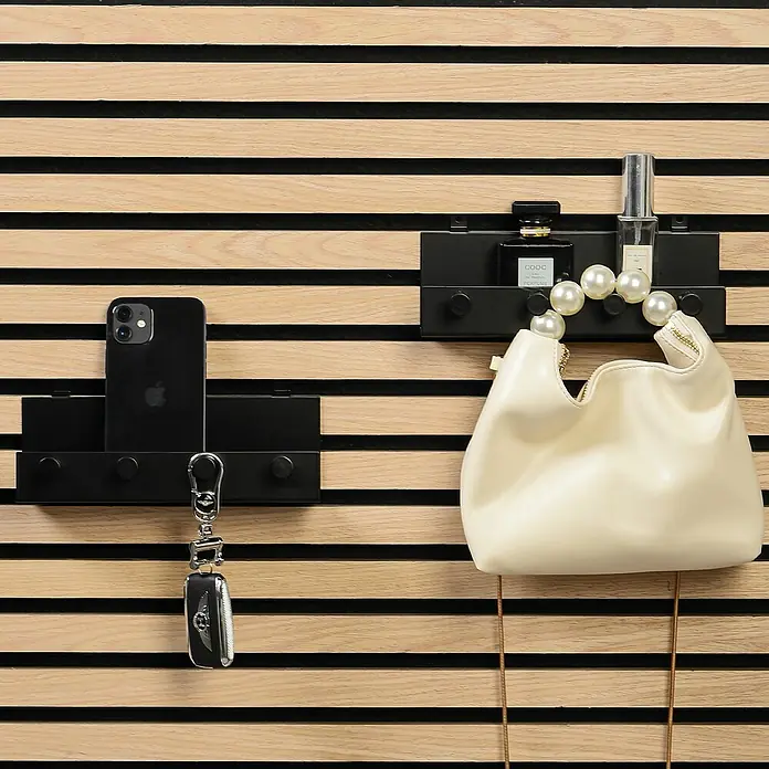 Millex Regal - L x B x H: 5 x 21,5 x 7 cm, Passend für: Akustikpaneele, Montageart: Einhängen - Schlüsselbrett an der Wand mit Handy, Schlüssel, Tasche und Parfüm. Das perfekte Accessoire für jeden Eingangsbereich.