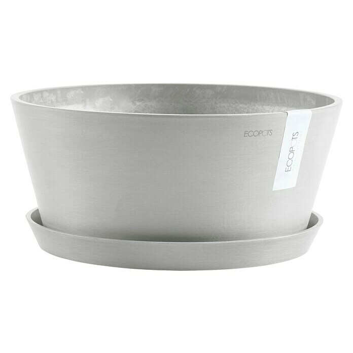 Ecopots Pflanzschale rund Frankfurt (Außenmaß (Ø x H): 30,6 x 15,6 cm, Kunststoff, Weiß Grau) | BAUHAUS