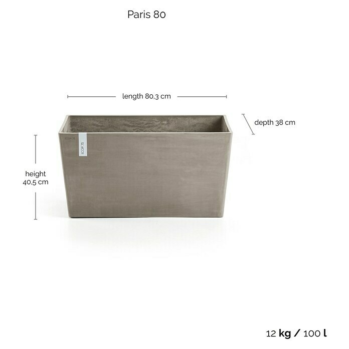 Ecopots Pflanzkasten Paris (Außenmaß (L x B x H): 80,3 x 38 x 40,5 cm, Kunststoff, Braungrau) | BAUHAUS