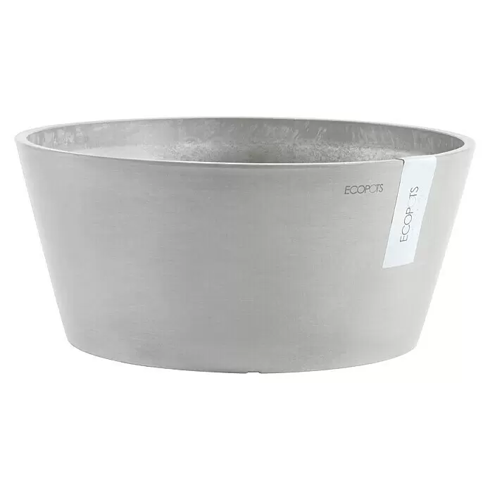 Ecopots Pflanzschale rund Frankfurt - Außenmaß (Ø x H): 41 x 17,8 cm, Kunststoff, Weiß Grau - Grauer, runder ECOPOTS Pflanztopf mit strukturierter Betonoptik.