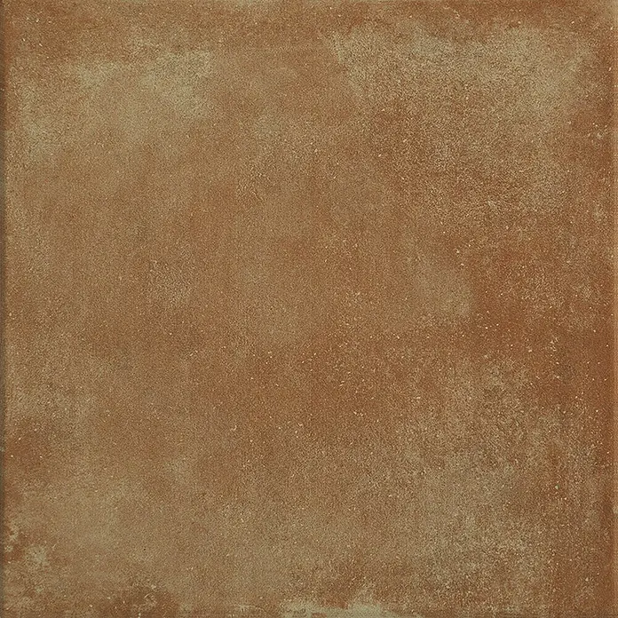 Pavimento cerámico Massana - 33,33 cm x 33,33 mm, Caldera, Mate - Primer plano de una baldosa de terracota cuadrada y rústica que muestra sutiles variaciones de color y una superficie ligeramente texturizada.