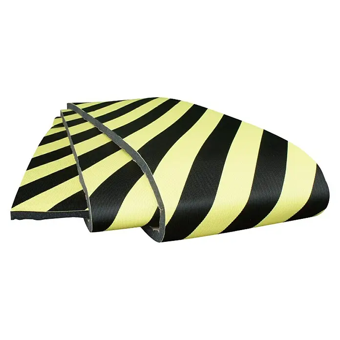 Banda de gomaespuma PU352NJ - L x An: 5 m x 30 cm - La imagen muestra un parachoques de rayas negras y amarillas que protege contra daños y absorbe impactos.