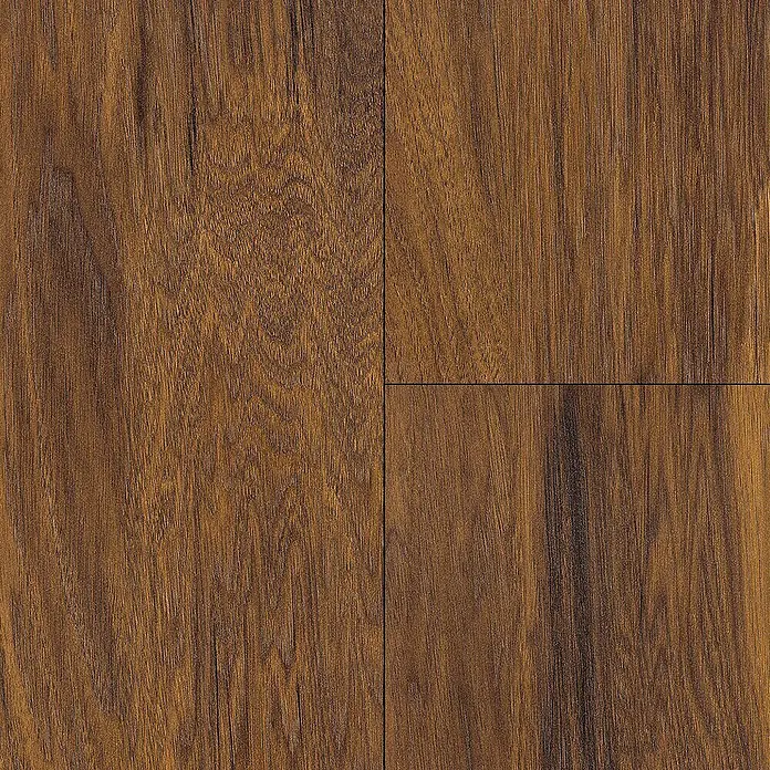 Krono Original Laminatmuster Atlantic 10 Red River Hickory - 297 x 195 x 10 mm, Landhausdiele, Red River Hickory - Detailaufnahme eines Bodenbelags in Holzoptik, der die natürliche Maserung und die warmen Farbtöne des Holzes hervorhebt.