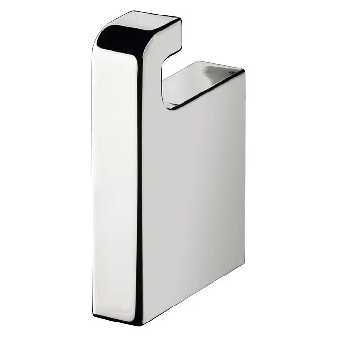 Creabath City Colgador - Número de ganchos: 1 ud., Cromo, Resplandeciente - Primer plano de un colgador de pared cromado rectangular brillante con bordes redondeados, ideal para baño o cocina.