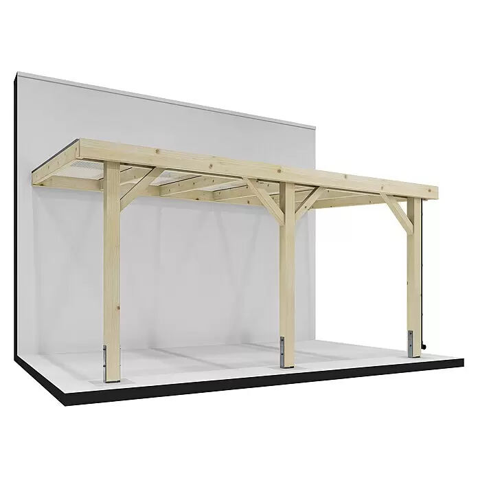 Joda Terrassenüberdachung Natur - B x T: 507 x 314 cm, Natur, Lärche, Dacheindeckung aus Stegplatten - Holzpergola-Struktur mit lichtdurchlässigem Dach, Stützpfosten und Wandbefestigung.