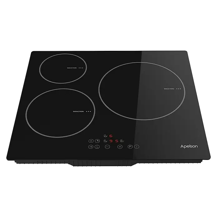 Apelson Placa de cocción AIT 3602 - L x An: 52 x 59 cm, Número de fogones de inducción: 3 ud. - Placa de inducción negra Apelson con tres zonas de cocción y panel de control táctil para una cocción precisa. Diseño moderno y fácil control.