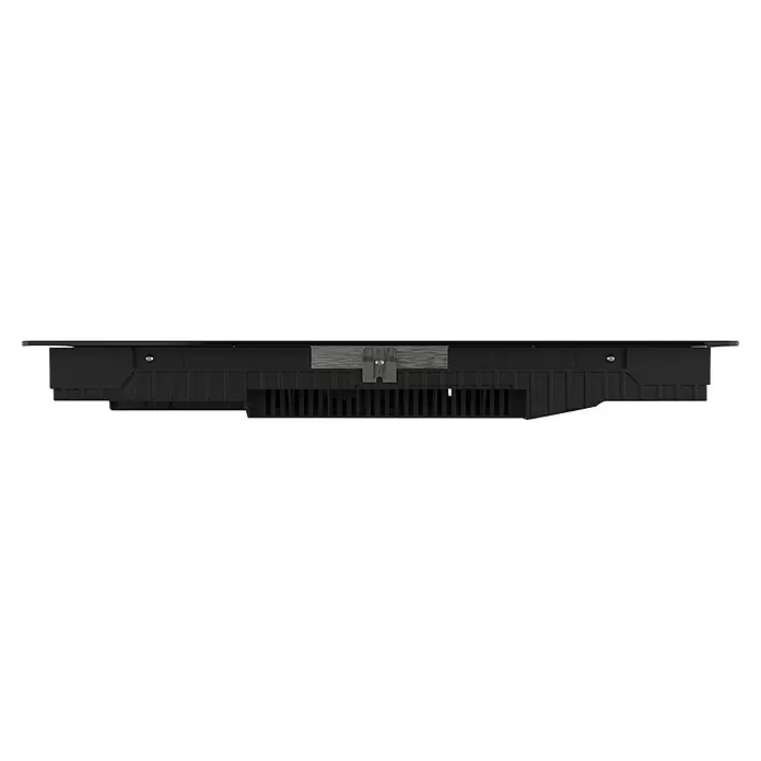 Apelson Set de horno y zona de cocción AMM 5001 X - Volumen horno: 73 l, Número de zonas de temperatura: 3 ud., Negro/Acero inoxidable - Parte inferior negra de un dispositivo electrónico con rejillas de ventilación y elementos de fijación, que muestra un diseño elegante.