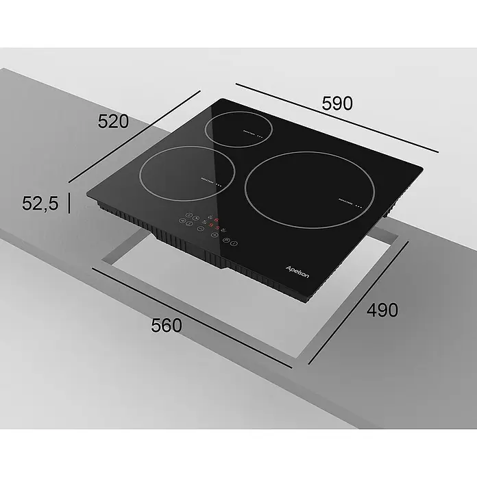 Apelson Set de horno y zona de cocción AMM 5001 X - Volumen horno: 73 l, Número de zonas de temperatura: 3 ud., Negro/Acero inoxidable - Encimera de cocina Apelson con tres zonas de cocción y panel de control táctil para cocinas modernas.\n