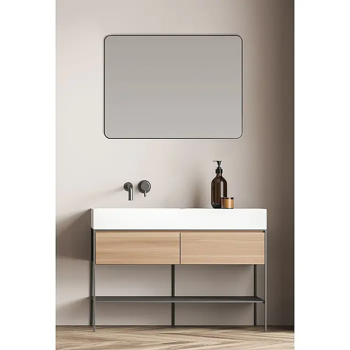 DSK Wandspiegel Picasso - 60 x 80 cm, Schwarz - Modernes Badezimmerwaschbecken mit Holzschubladen, schlankem Rahmen und Spiegel. Ideal für ein stilvolles Bad.
