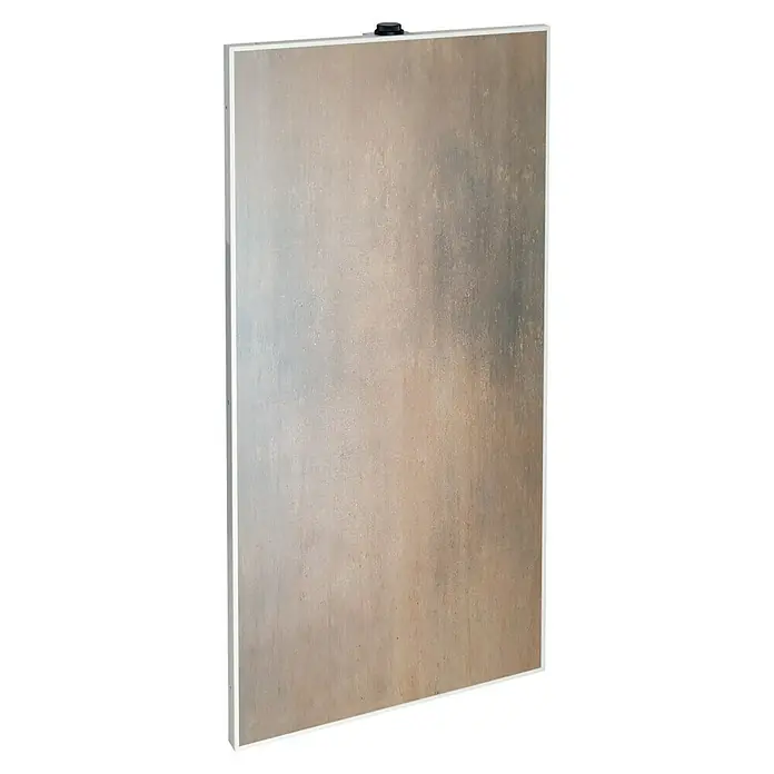 Infrarot-Keramikheizkörper - 60 x 120 cm, 1.200 W, Rostoptik - Das Bild zeigt eine stilvolle, moderne Pinnwand mit einem schlichten, weißen Rahmen und einer neutralen Farbgebung, die vielseitig einsetzbar ist.