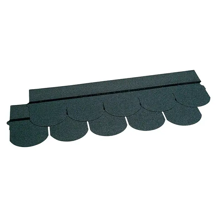 Chova Tégola cola castor - Negro - Primer plano de una sola teja para techos con un diseño festoneado único y una textura resistente a la intemperie.