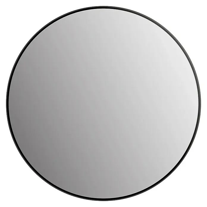 DSK Wandspiegel Picasso - Durchmesser: 60 cm, Schwarz - Runde Spiegelfläche mit schwarzem Rand vor einem schwarzen Hintergrund. Das Produkt wirkt elegant und modern.