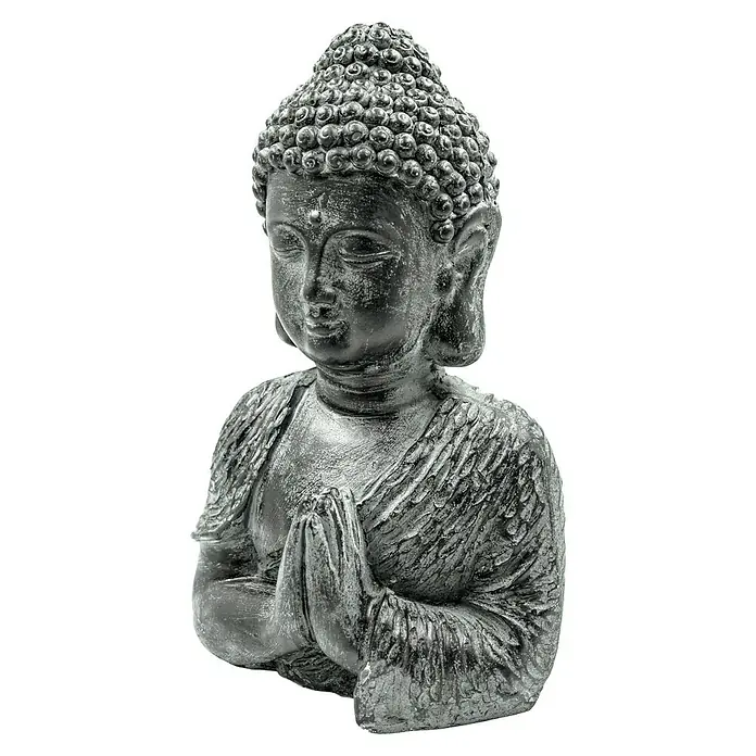 Buddhakopf - 15 x 11 x 25 cm, Schwarz - Buddha-Statue: Eine friedvolle Darstellung des Buddha in einer meditativen Pose, ideal für spirituelle Räume und als Dekorationsstück.