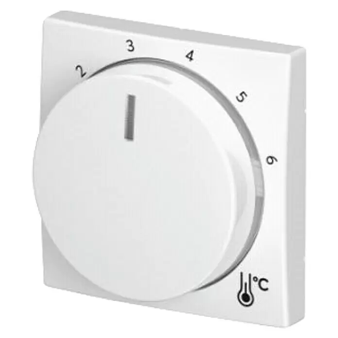 Busch-Jaeger Balance SI Thermostat-Abdeckung 1794R-914 - Alpinweiß glänzend, Glänzend, Kunststoff, Unterputzmontage - Weißer, quadratischer Thermostat mit Drehknopf, Skala 1-6 und Celsius-Symbol, zur Temperaturregelung.
