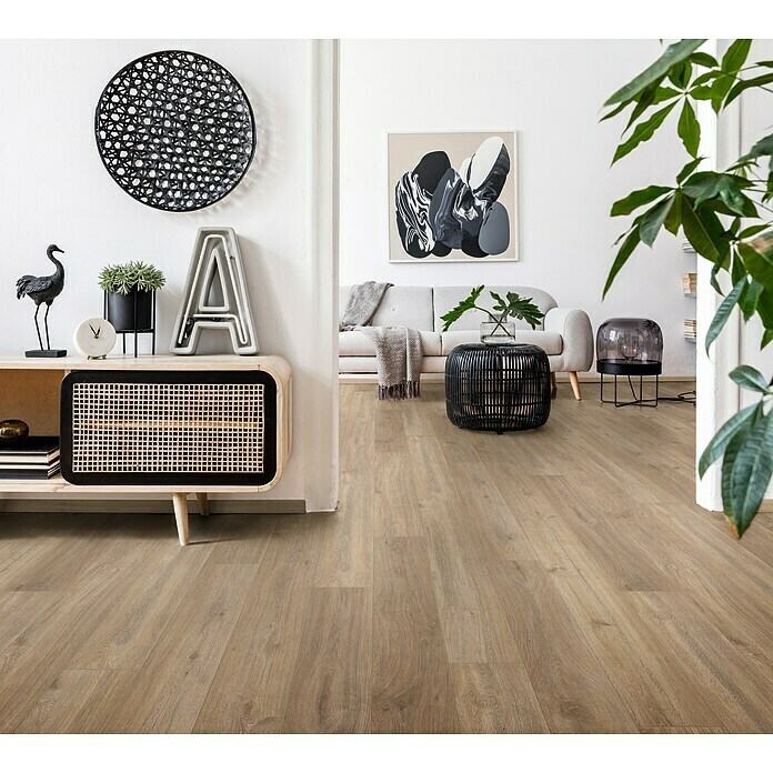 Krono Original Laminat Super Natural Khaki Oak (1.288 x 195 x 8 mm, Landhausdiele, Khaki Oak) | BAUHAUS