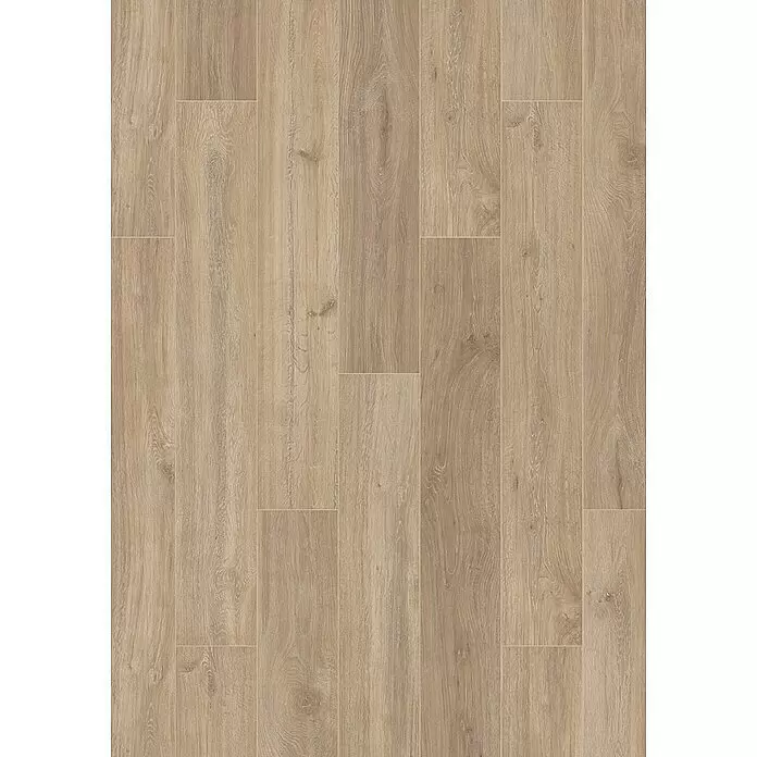 Krono Original Laminat Super Natural - Khaki Oak, Landhausdiele, 1.288 x 195 x 8 mm - Hellebrauner Bodenbelag in Holzoptik mit natürlicher Maserung.
