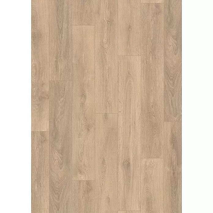 Krono Original Laminat Super Natural - Blonde Oak, Landhausdiele, 1.288 x 195 x 8 mm - Helle, beigefarbene Bodenbelag in Holzoptik mit sichtbarer Maserung und Dielenmuster.