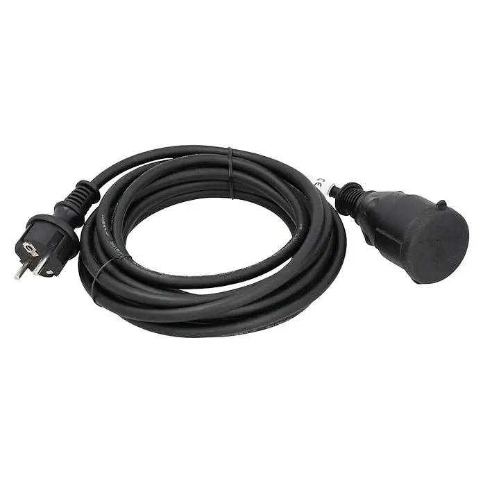 Verlängerungskabel - 5 m, Schwarz, IP44, H05RR-F - Schwarzes Verlängerungskabel mit Stecker und Kupplung für den flexiblen Einsatz im Innen- und Außenbereich.