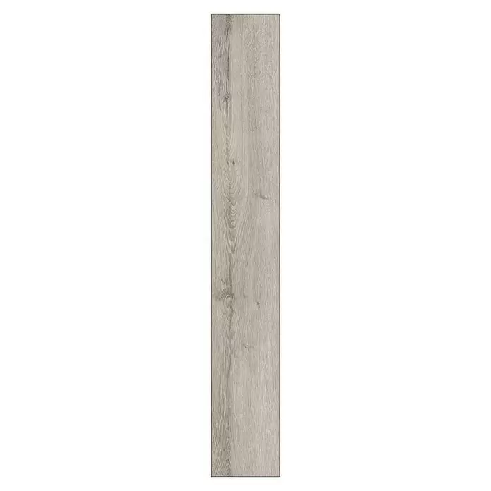Krono Original Laminat Super Natural - Longbow Oak, Landhausdiele, 1.288 x 195 x 8 mm - Hellgraue Holzoptik-Bodenplanke mit natürlicher Maserung und Astdetails.