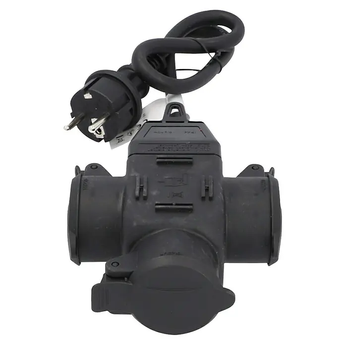 Voltomat Verlängerungskabel - 0,5 m, Schwarz, IP44, H07RN-F - Dreifach-Gartensteckdose mit Schutzkontaktstecker und Kabel für den Außenbereich, ideal für den Einsatz im Garten.