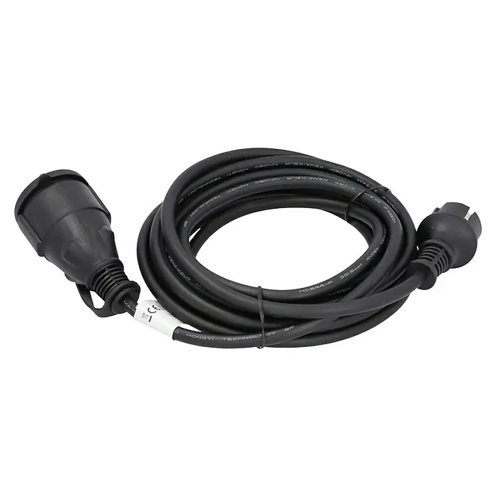 Verlängerungskabel - 5 m, Schwarz, IP44, H05RR-F - Schwarzes Stromkabel mit Schuko-Stecker und Kupplung. Ideal für den Anschluss von Geräten im Innen- und Außenbereich, zuverlässige Stromversorgung.
