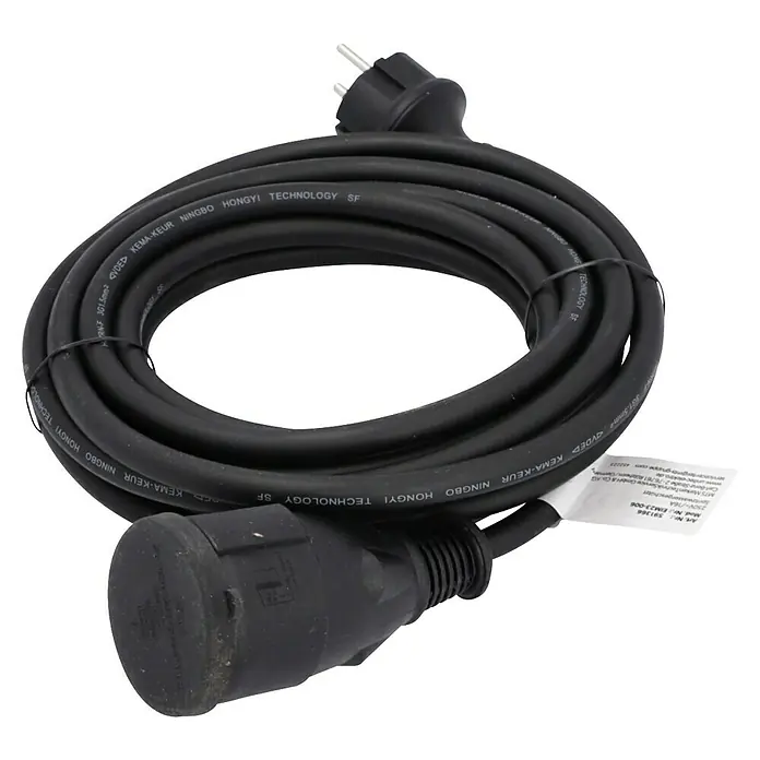 Profi Depot Verlängerungskabel - 5 m, Schwarz, IP44, H07RN-F - Schwarzes Verlängerungskabel mit Stecker und Kupplung.