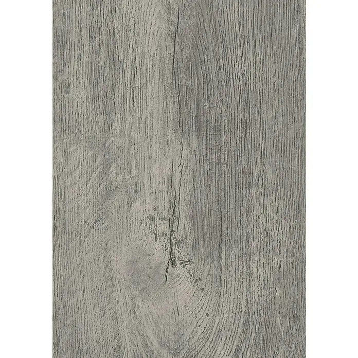 LOGOCLIC Family Laminat - Sintra, Landhausdiele, 1.288 x 195 x 7 mm - Holztextur in Grau. Die Oberfläche weist eine natürliche Maserung und Risse auf, ideal für rustikale Designs.