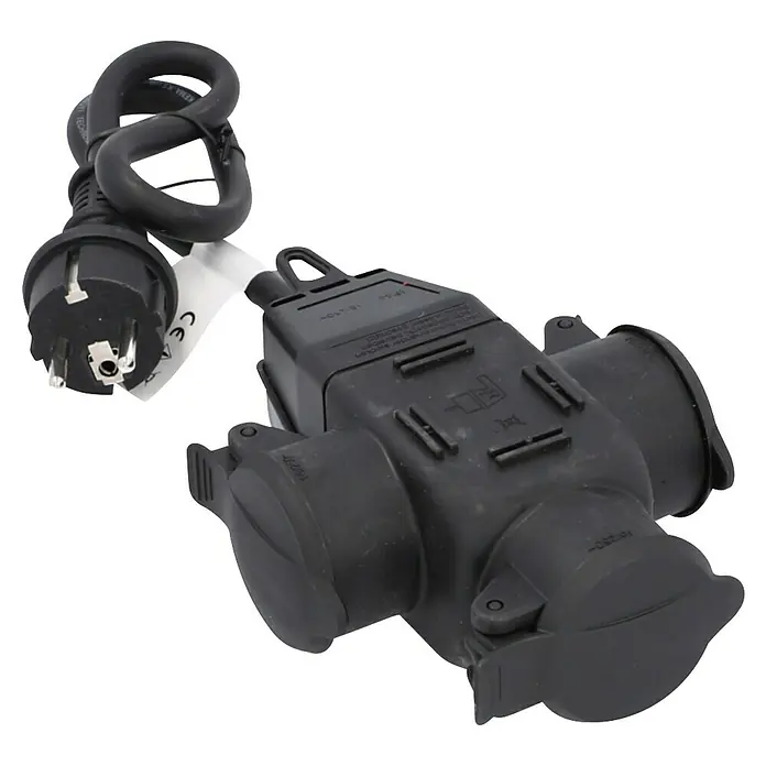 Voltomat Verlängerungskabel - 0,5 m, Schwarz, IP44, H07RN-F - Schwarzer 3-fach Stromverteiler mit Stecker und Kabel für den Außenbereich, ideal für Camping und Garten.