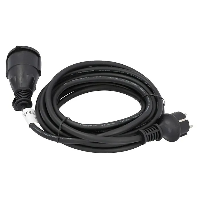 Verlängerungskabel - 5 m, Schwarz, IP44, H05RR-F - Schwarzes Stromkabel mit Stecker und Kupplung für zuverlässige Stromversorgung.