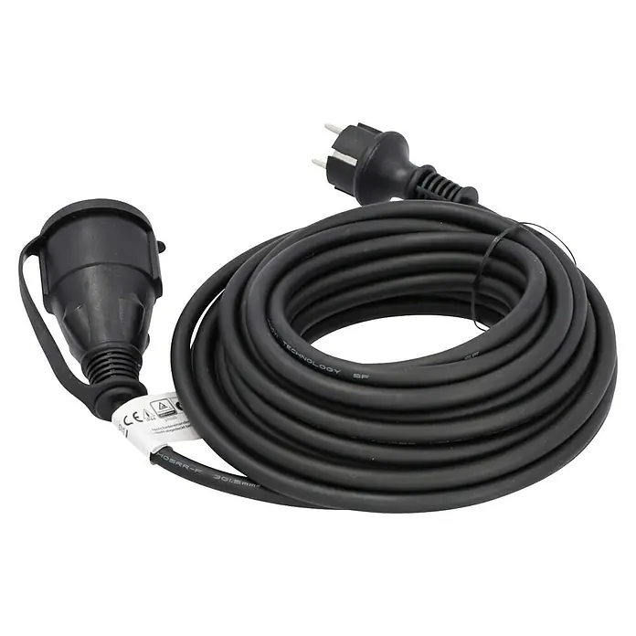 Voltomat Verlängerungskabel - 10 m, Schwarz, IP44, H05RR-F - Schwarzes Verlängerungskabel mit Stecker und Kupplung für den Außenbereich, ideal für Gartenarbeit oder Veranstaltungen.