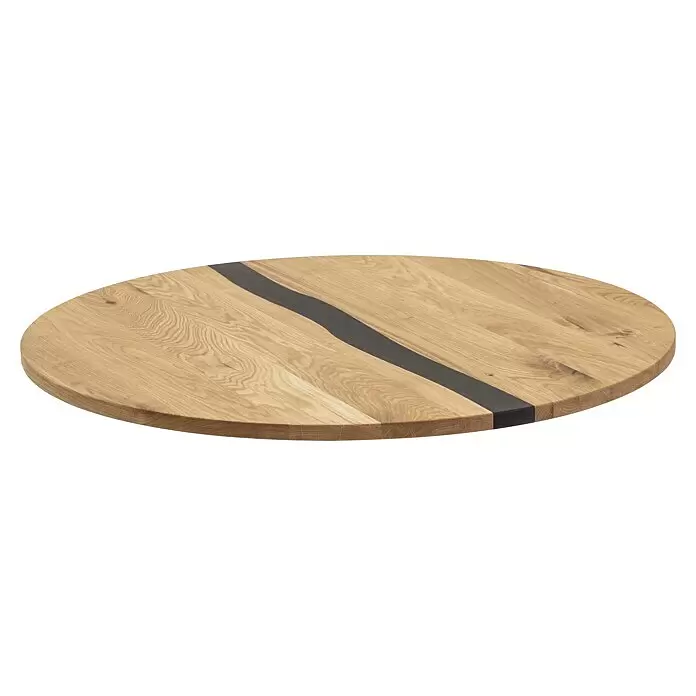 Exclusivholz Tischplatte Epoxid - Eiche, Durchmesser: 80 cm, Stärke: 2 cm - Runde Holz-Tischplatte mit dunkler Harzeinlage.