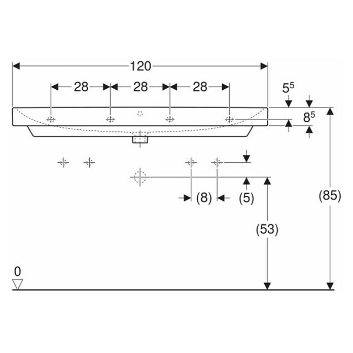 Geberit Smyle Doppelwaschtisch (120 x 48 cm, Mit schmutzabweisender Glasur, Mit 2 Hahnlöchern, Keramik, Weiß)