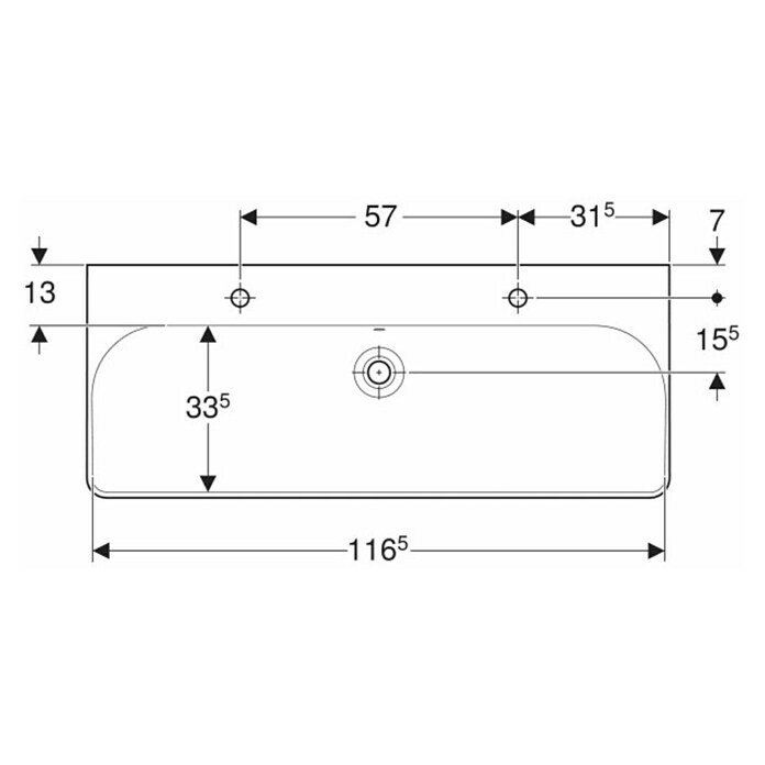 Geberit Smyle Doppelwaschtisch (120 x 48 cm, Mit schmutzabweisender Glasur, Mit 2 Hahnlöchern, Keramik, Weiß)