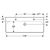 Geberit Smyle Doppelwaschtisch (120 x 48 cm, Mit schmutzabweisender Glasur, Mit 2 Hahnlöchern, Keramik, Weiß)