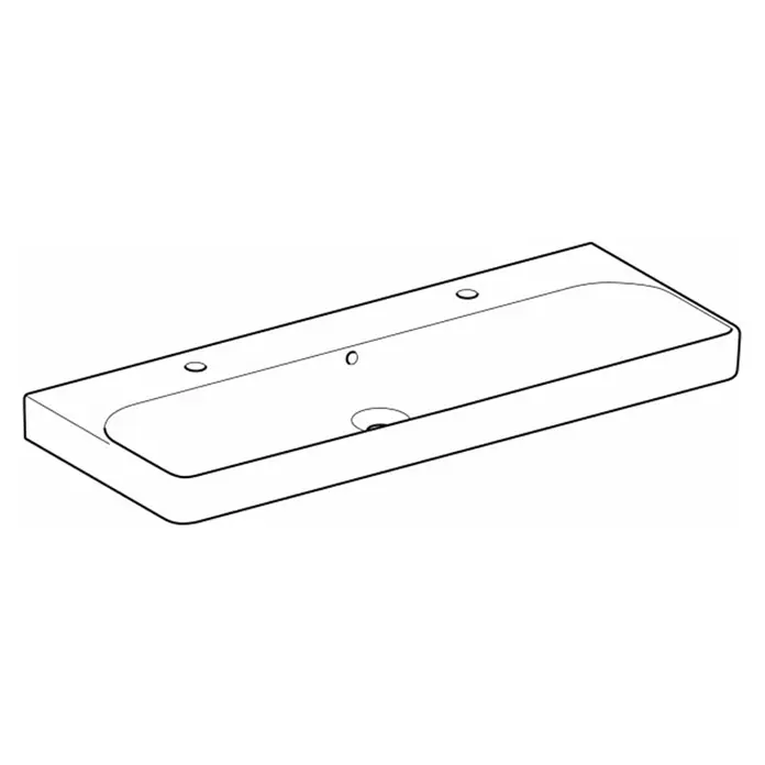 Geberit Smyle Doppelwaschtisch Kera Tect - 120 x 48 cm, Ohne Spezialglasur, Hahnloch: Mitte, Mit Überlauf, Weiß - Elegantes Waschbecken in rechteckigem Design, perfekt für moderne Badezimmer. Die klaren Linien und die minimalistische Formgebung zeichnen es aus.
