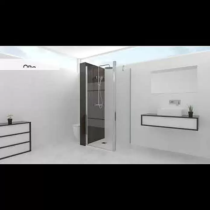 GME Mampara de ducha frontal Open Combi B - 60 x 195 cm, Vidrio transparente, Negro - Mampara de bao con puerta abatible - Open Combi B - GME