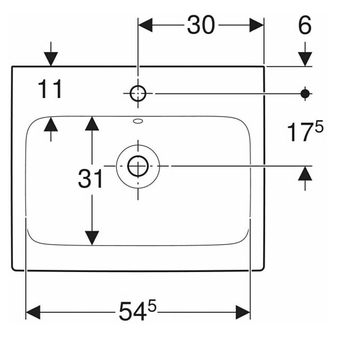 Geberit iCon Waschtisch (60 x 48,5 cm, Ohne Beschichtung, Keramik, Weiß)